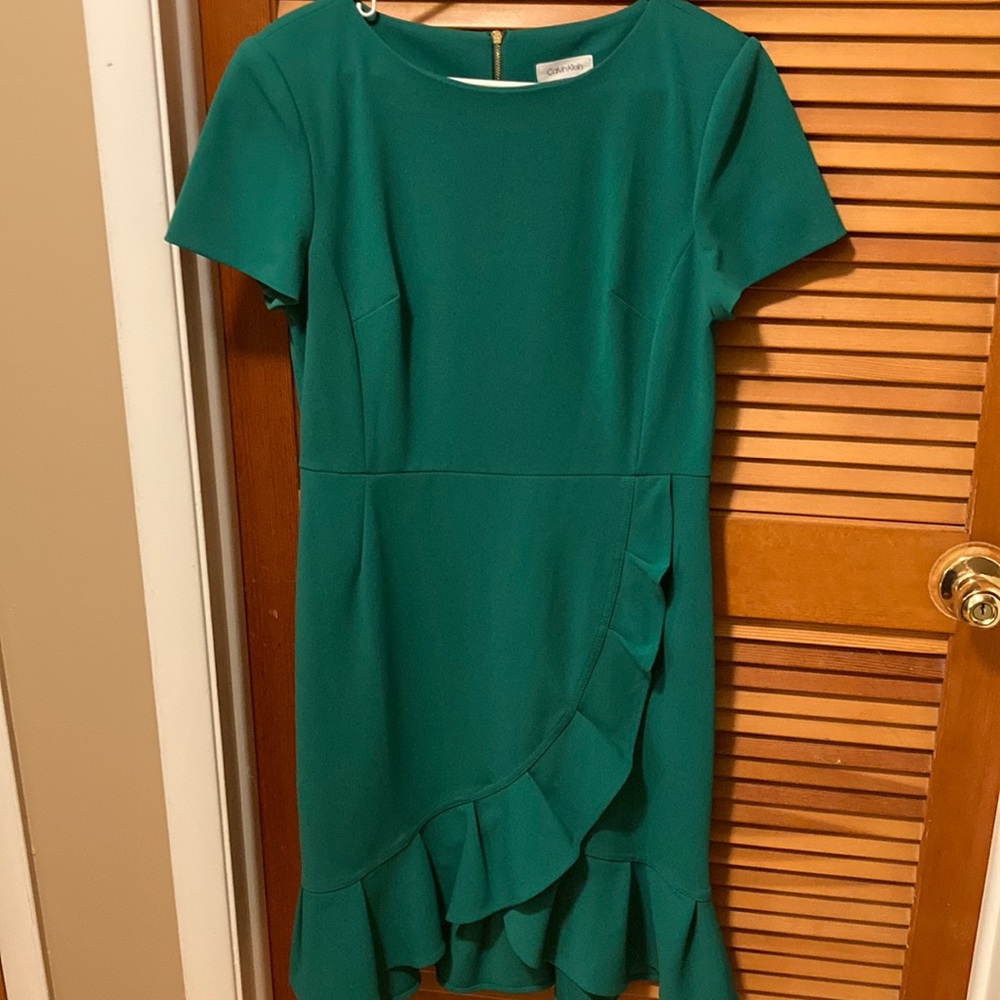 Calvin Klein Emerald Green Ruffle Short Sleeve Dress